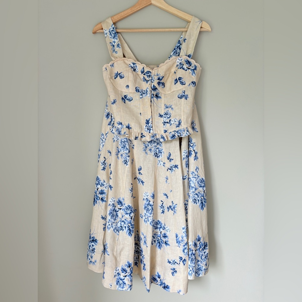 NEW Reformation Anatolia Linen Corset Two Piece Hugo Beige Blue Floral US 2 UK 6 - Picture 6 of 16